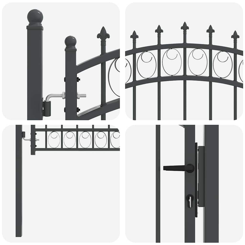 Fence gate with spikes and lock Grey 150 x 100 cm