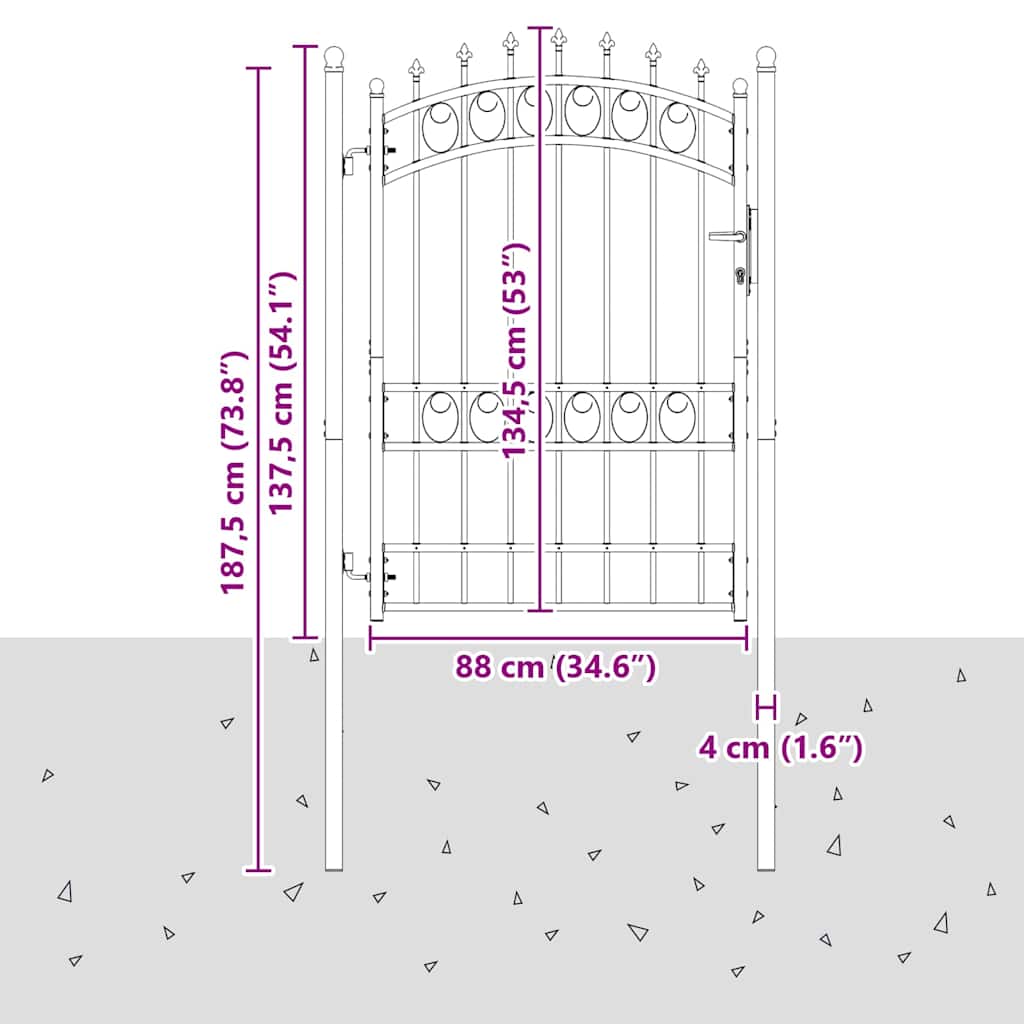Tvoros vartai su smailiais su užraktu Pilka 170 x 100 cm