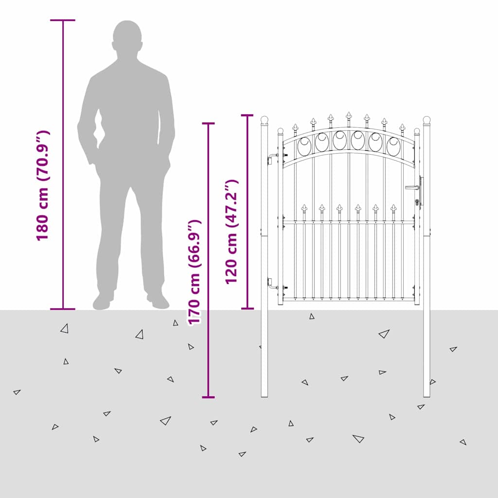 Fence gate with spikes Grey 150 x 100 cm