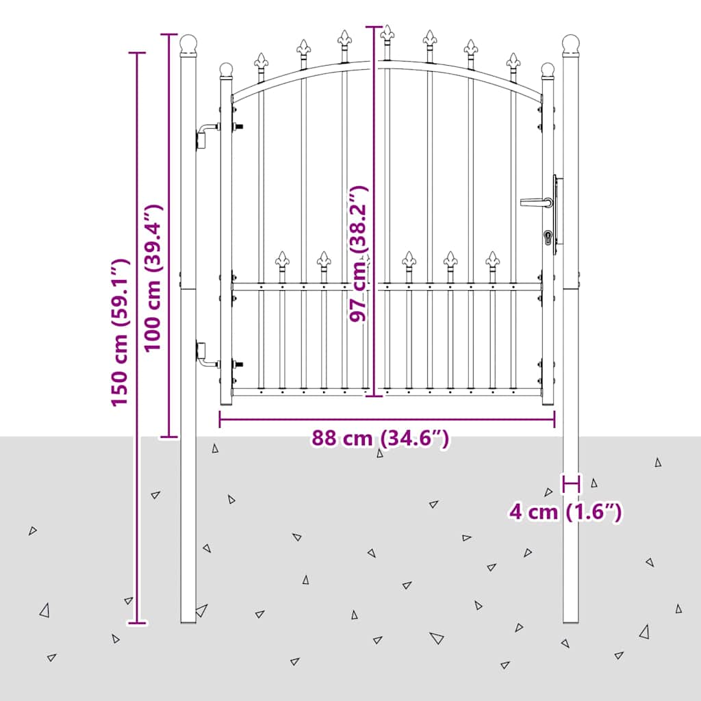Tvoros vartai su smailiais su užraktu Pilka 100 x 100 cm