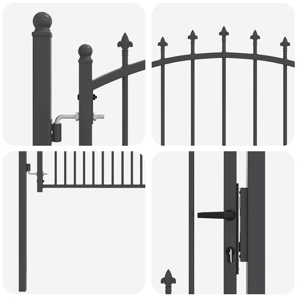 Fence Gate with Spikes and Lock Grey 125 x 100 cm