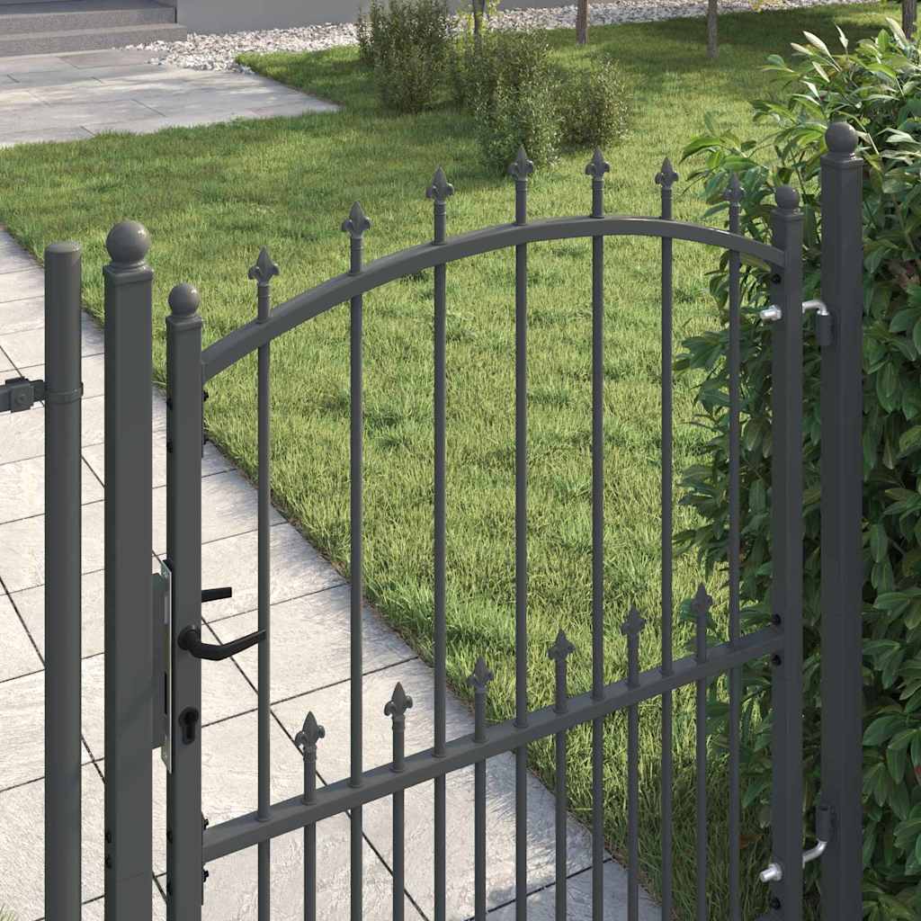 Fence Gate with Spikes and Lock Grey 125 x 100 cm
