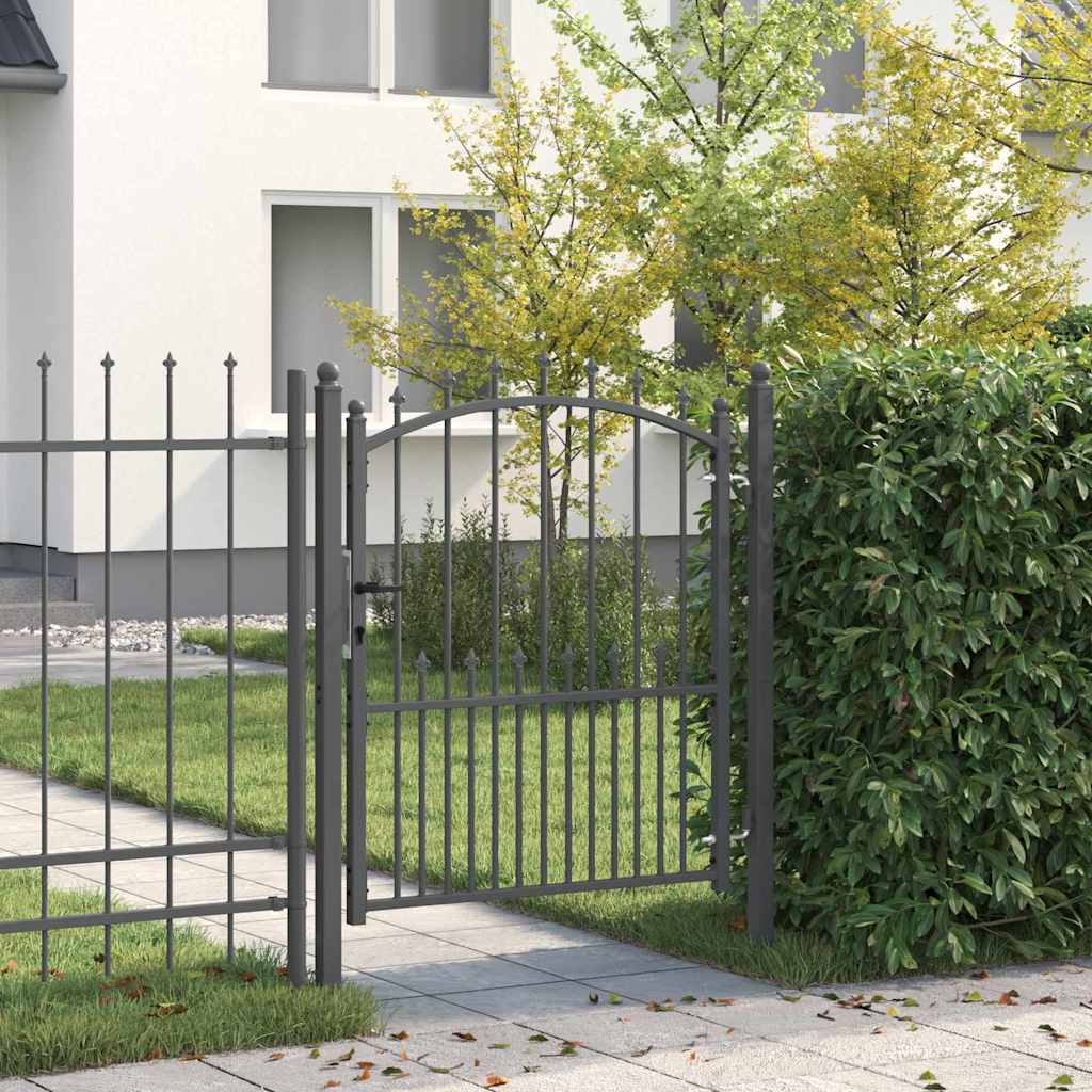 Fence Gate with Spikes and Lock Grey 125 x 100 cm