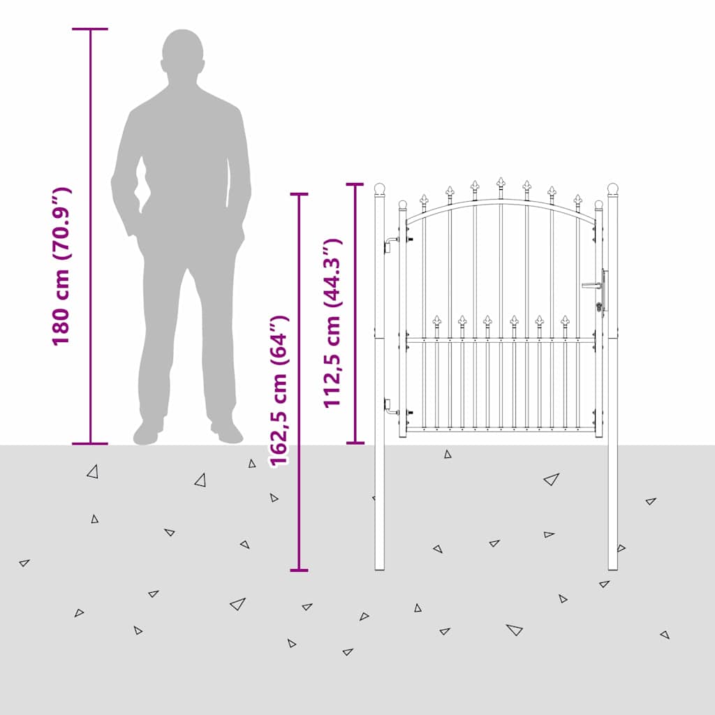 Fence Gate with Spikes and Lock Grey 125 x 100 cm
