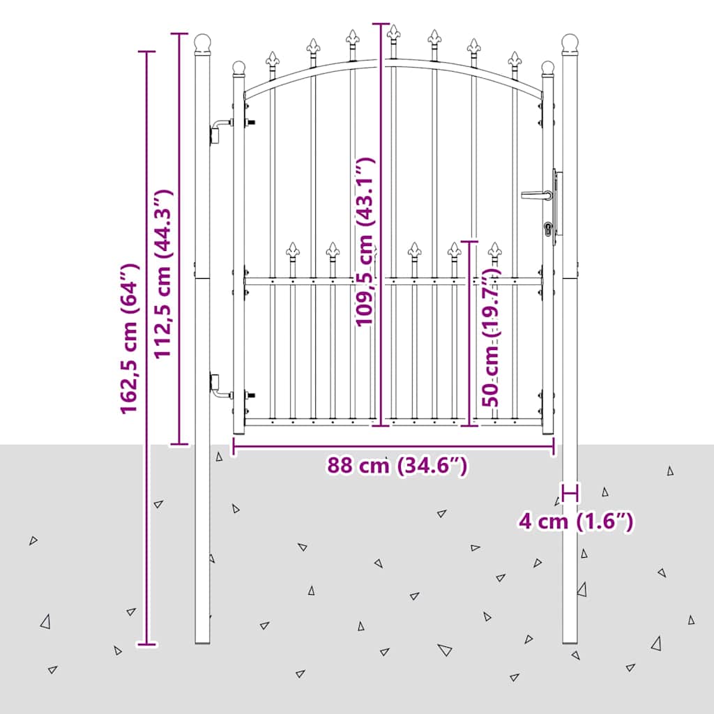 Fence Gate with Spikes and Lock Grey 125 x 100 cm