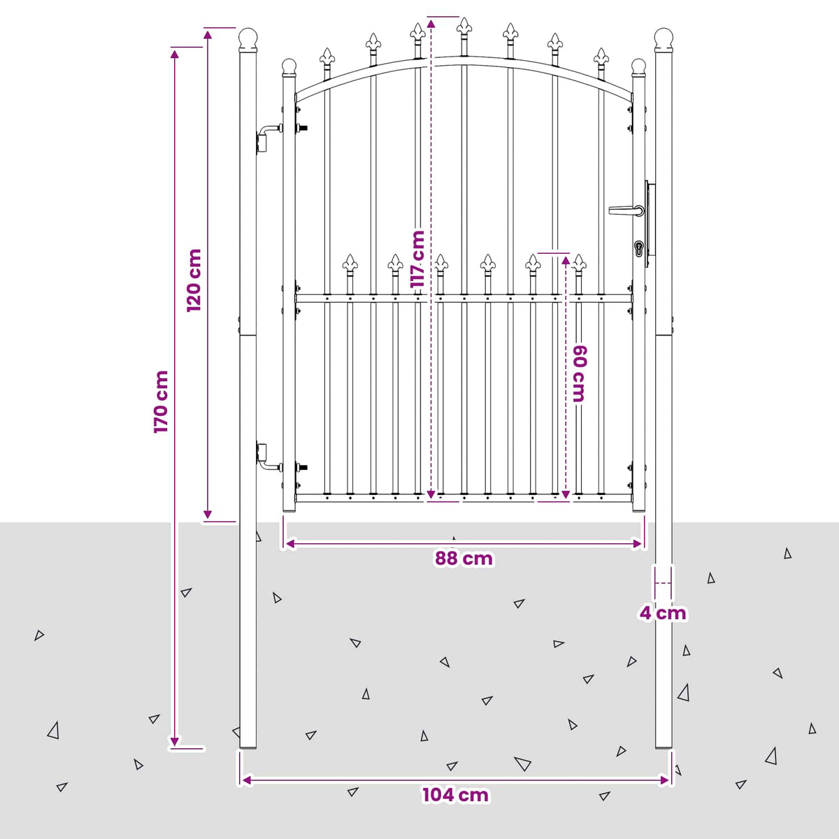 Tvoros vartai su smailiais su užraktu Pilka 150 x 100 cm