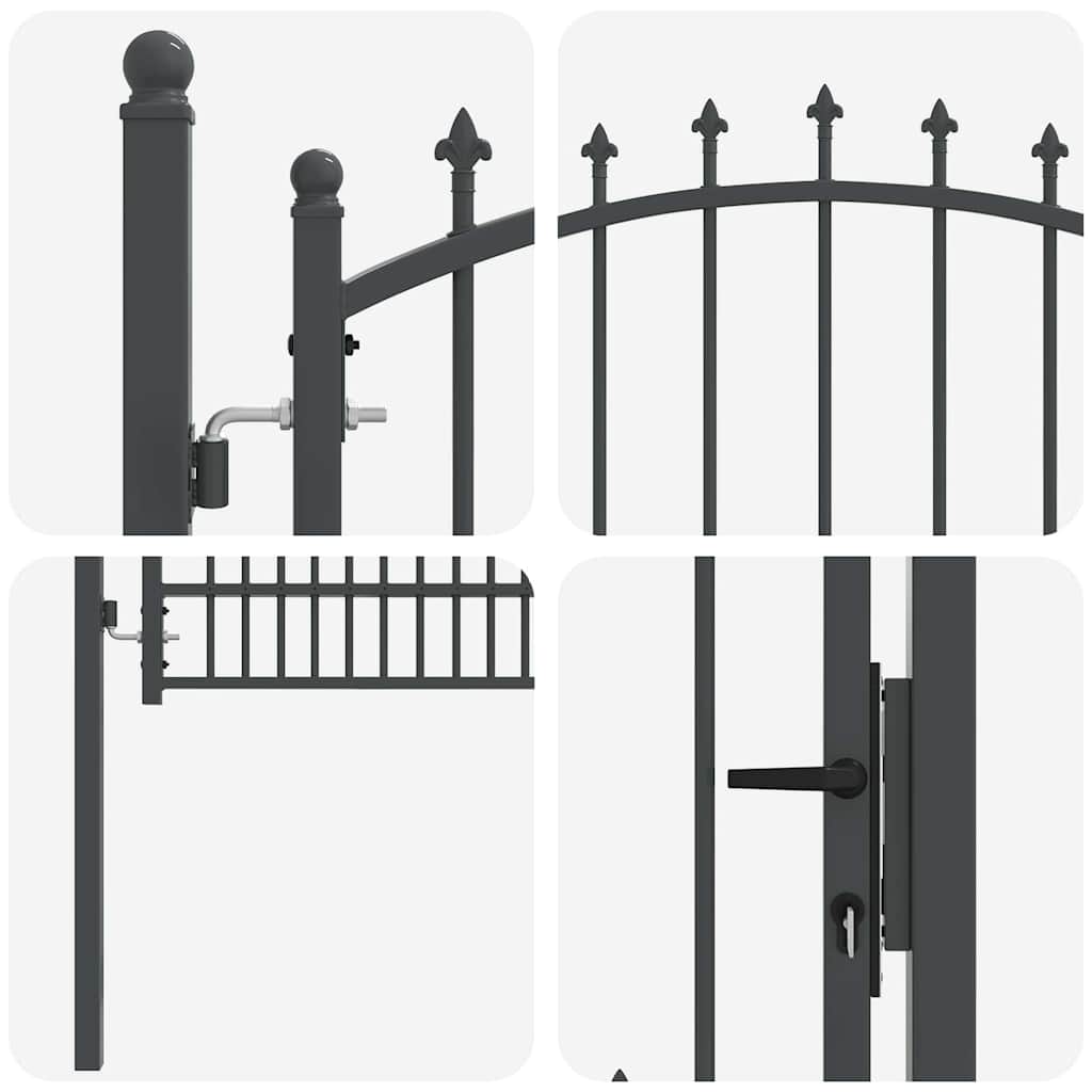 Fence gate with pointed tops with lock Grey 200 x 100 cm
