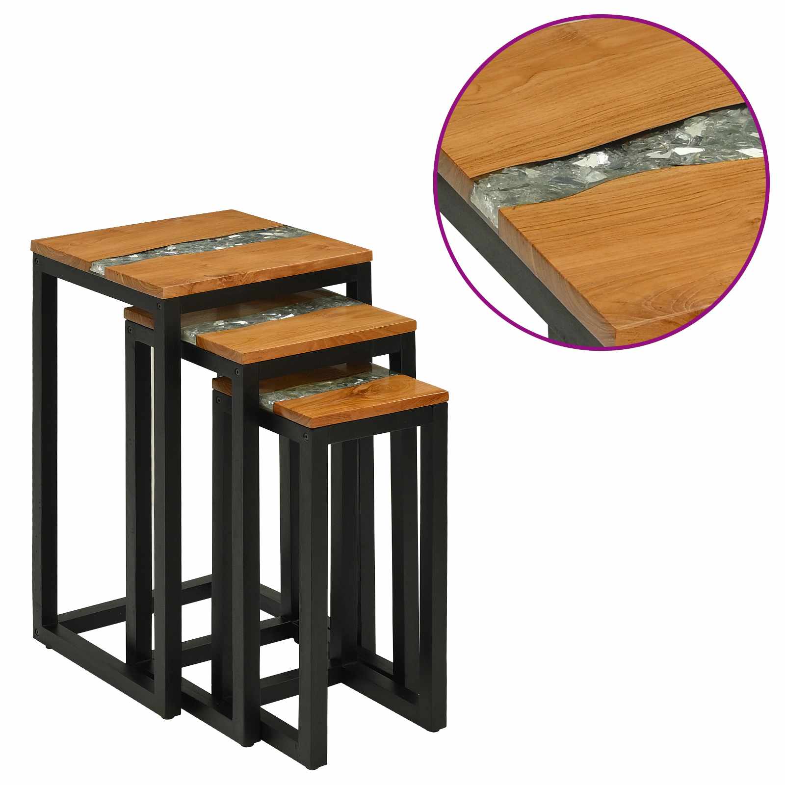 Suklijuotas stalas 3 pcs Ruda Kieto teka medžio