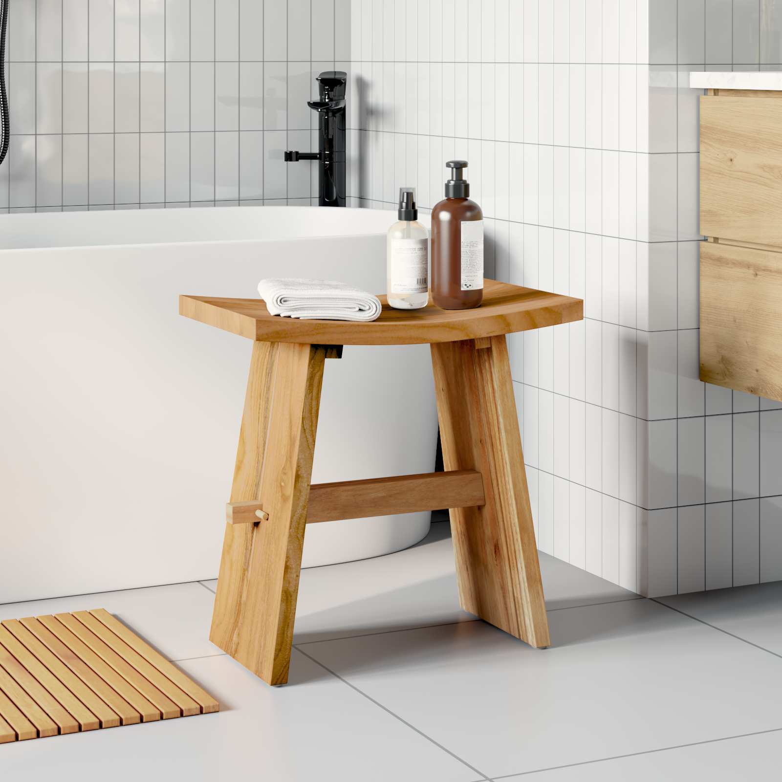 Vannas istabas taburete brūna 50 x 29,5 x 50,5 cm masīvs tīkkoks