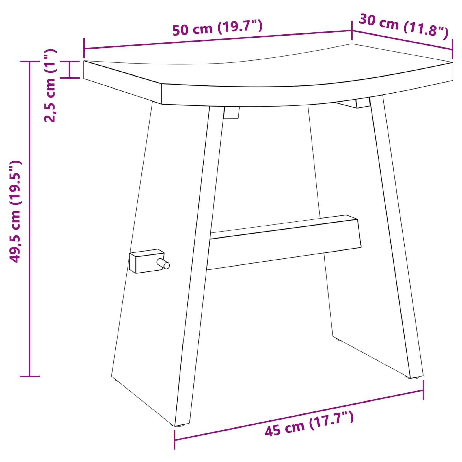 Vannas istabas taburete brūna 50 x 29,5 x 50,5 cm masīvs tīkkoks
