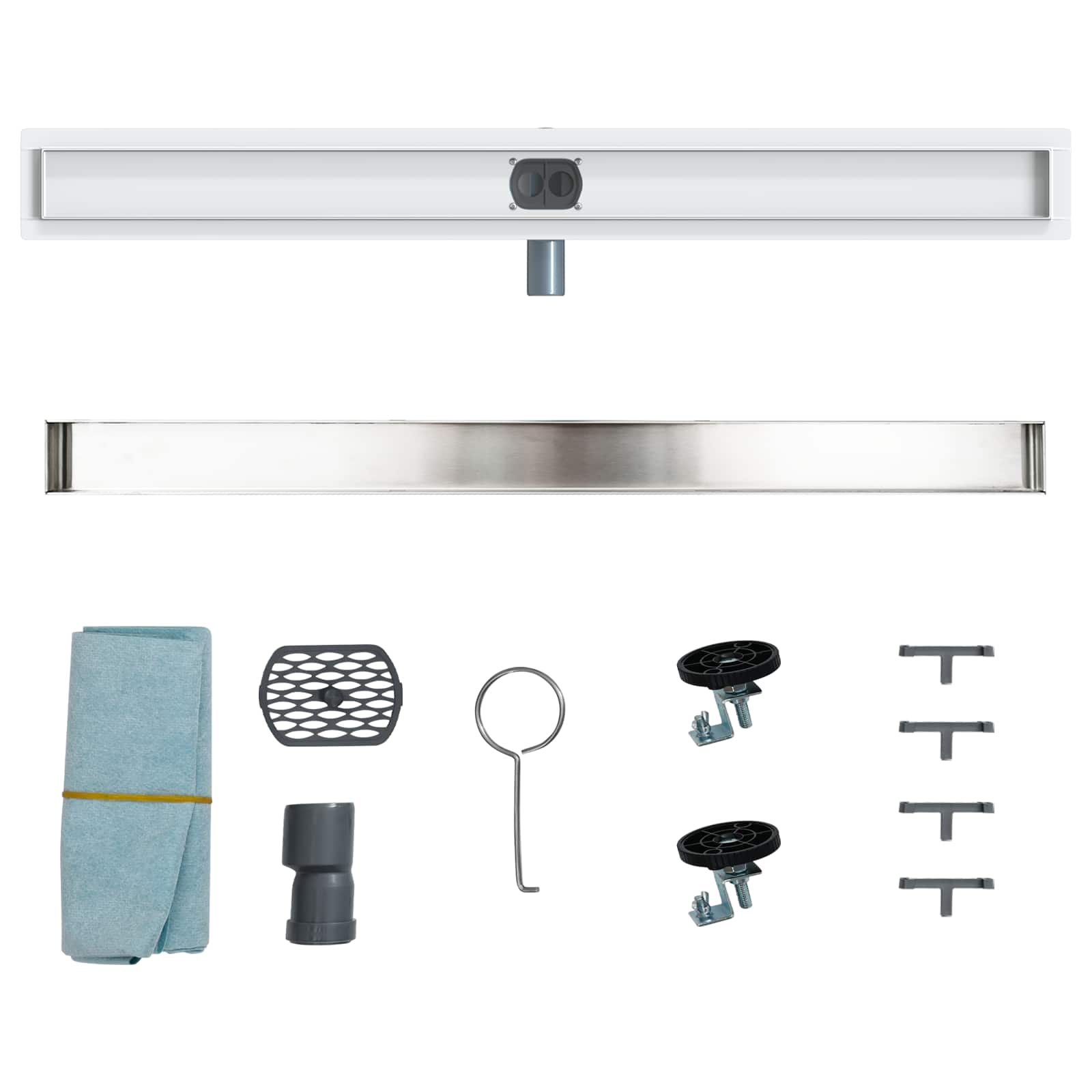 2-in-1 Shower Drain with 360° Siphon Silver 100 cm