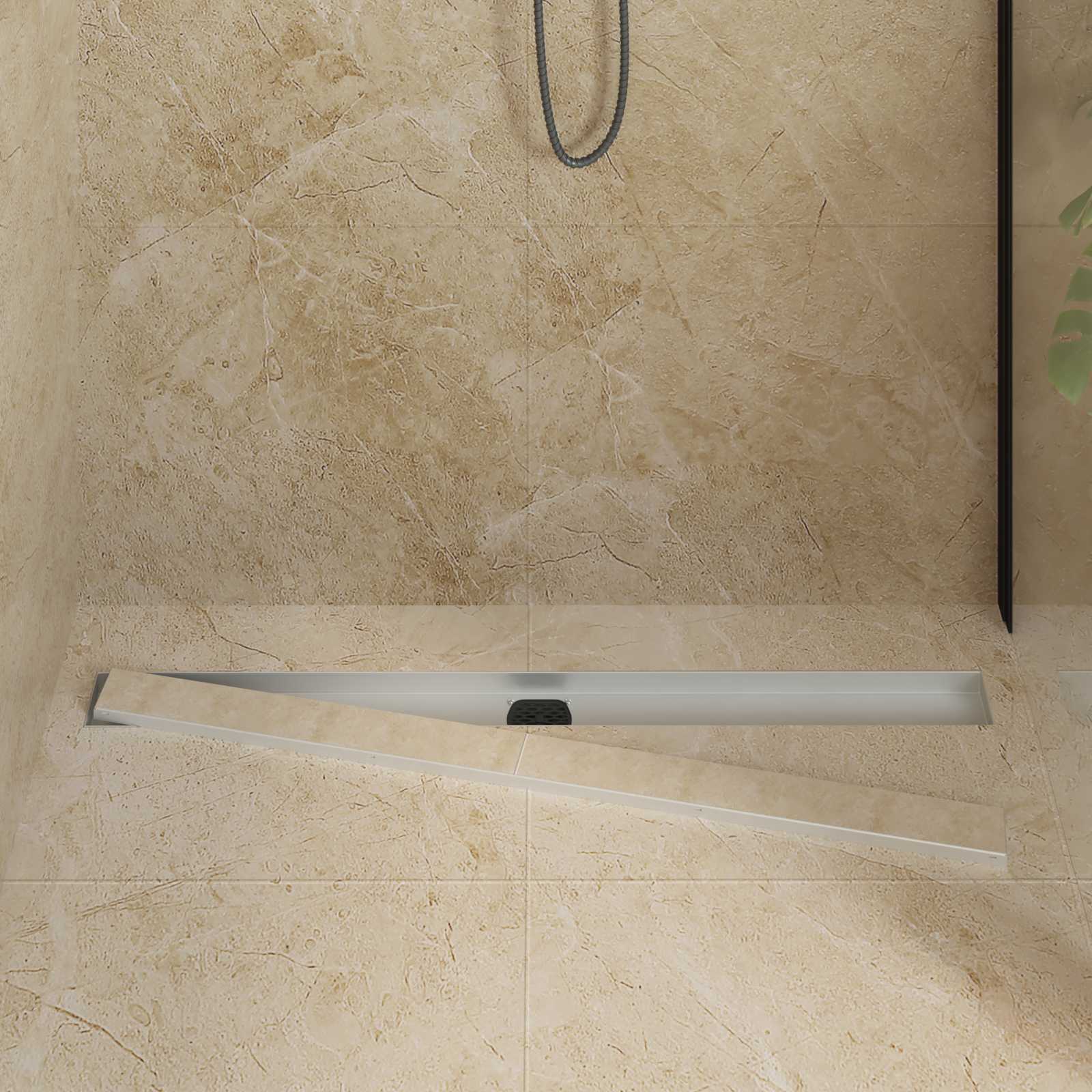 2-in-1 Shower Drain with 360° Siphon Silver 100 cm