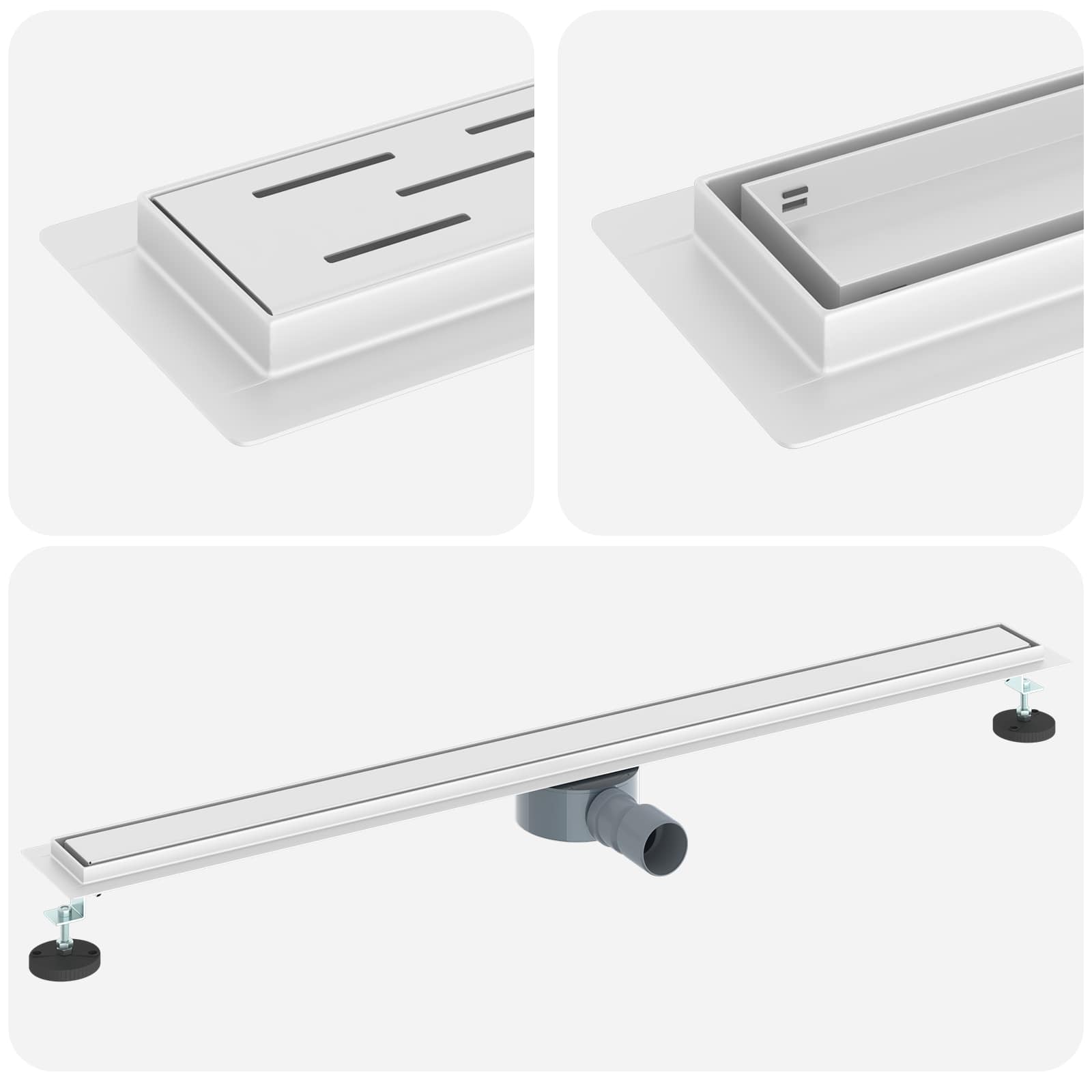 2-in-1 Shower Drain with 360° Siphon Silver 100 cm