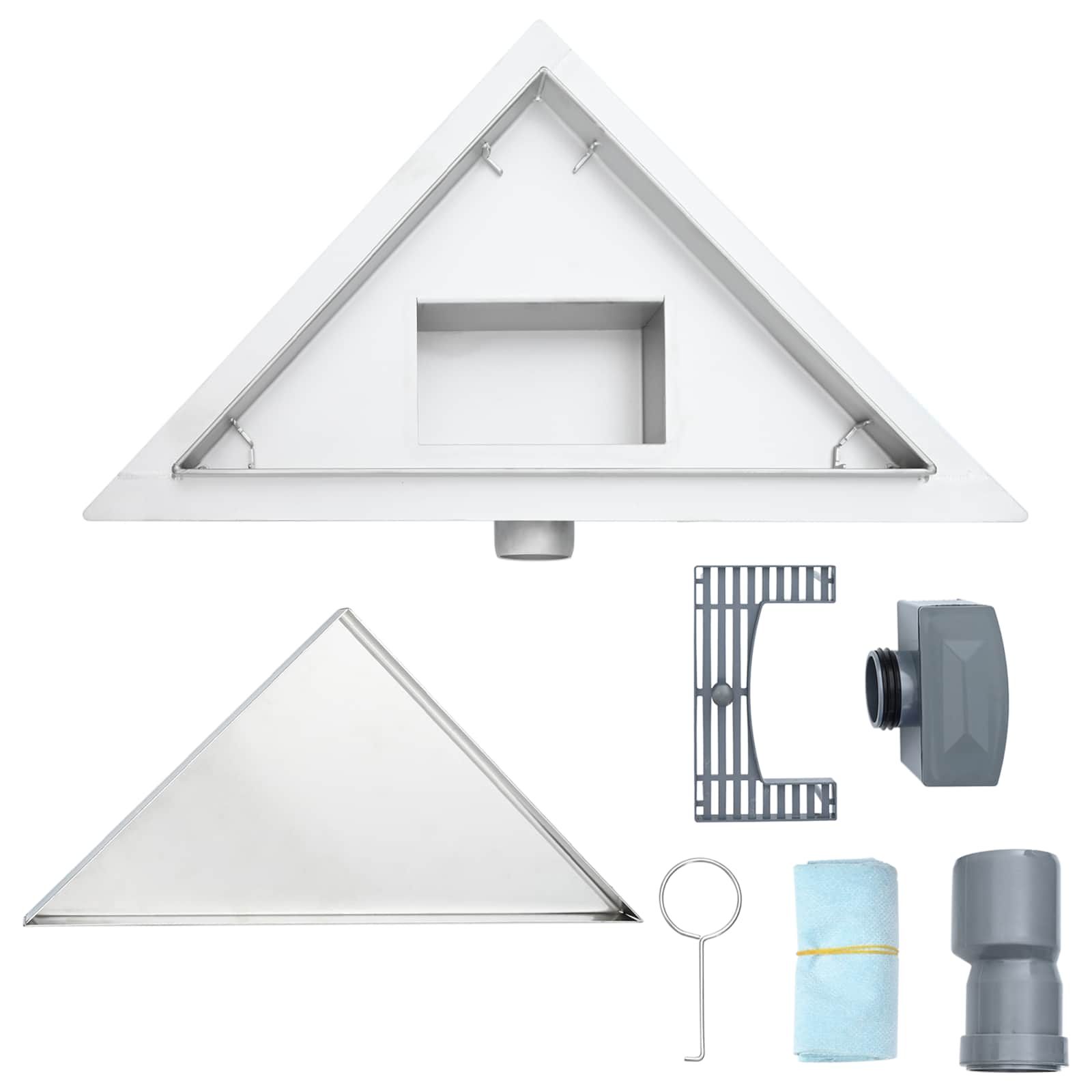 2 in 1 Triangle Shower Drain Silver 25 x 25 cm