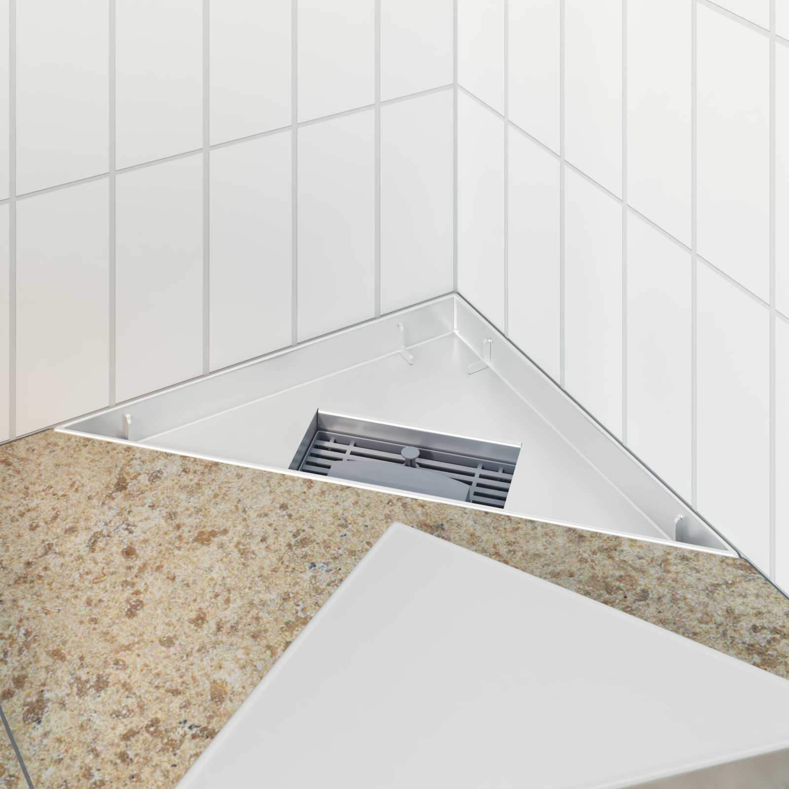 2 in 1 Triangle Shower Drain Silver 25 x 25 cm