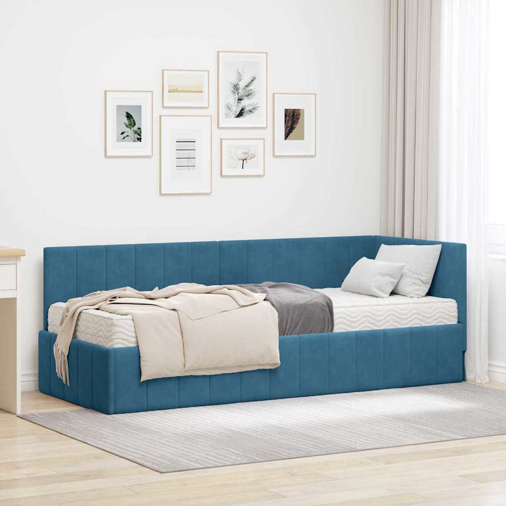 Kampinė lovos konstrukcija Mėlyna 80 x 200 cm Aksomas