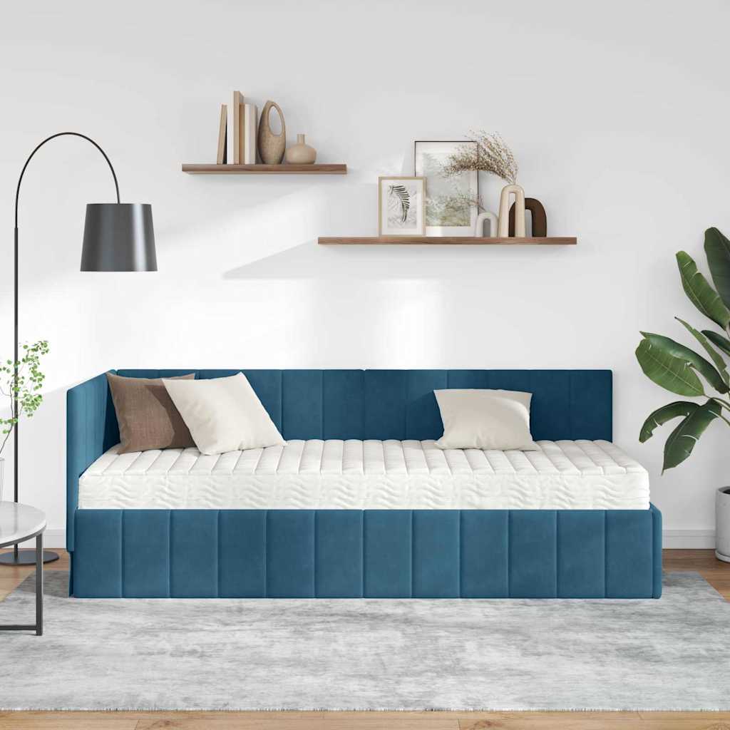 Kampinė lovos konstrukcija Mėlyna 80 x 200 cm Aksomas