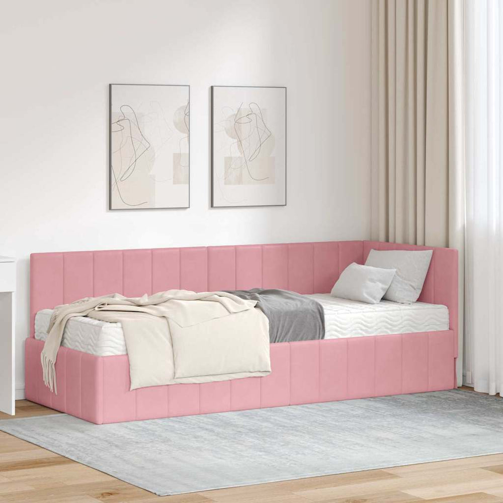 Kampinė lovos konstrukcija Rožinė 80 x 200 cm Aksomas