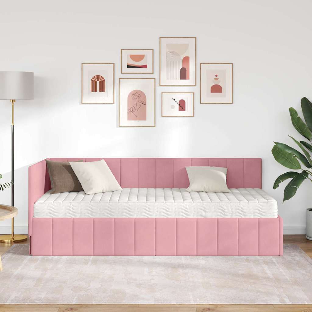 Kampinė lovos konstrukcija Rožinė 80 x 200 cm Aksomas