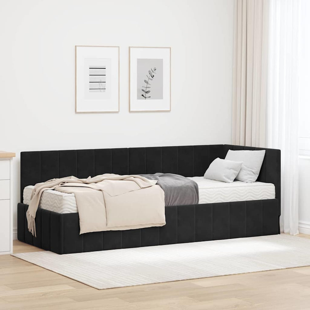 Kampinė lovos konstrukcija Juoda 80 x 200 cm Aksomas