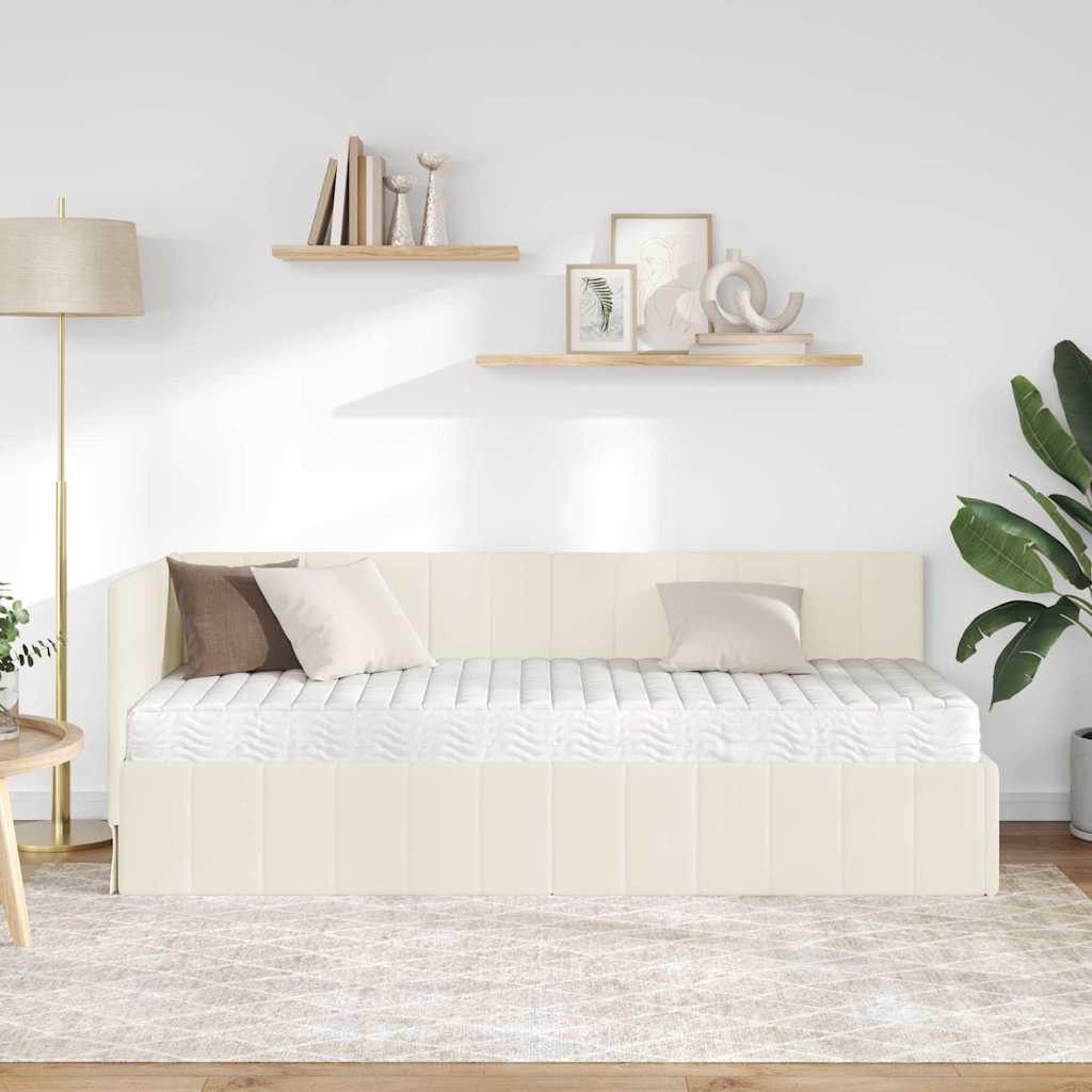 Kampinė lovos konstrukcija Kreminė 80 x 200 cm Aksomas