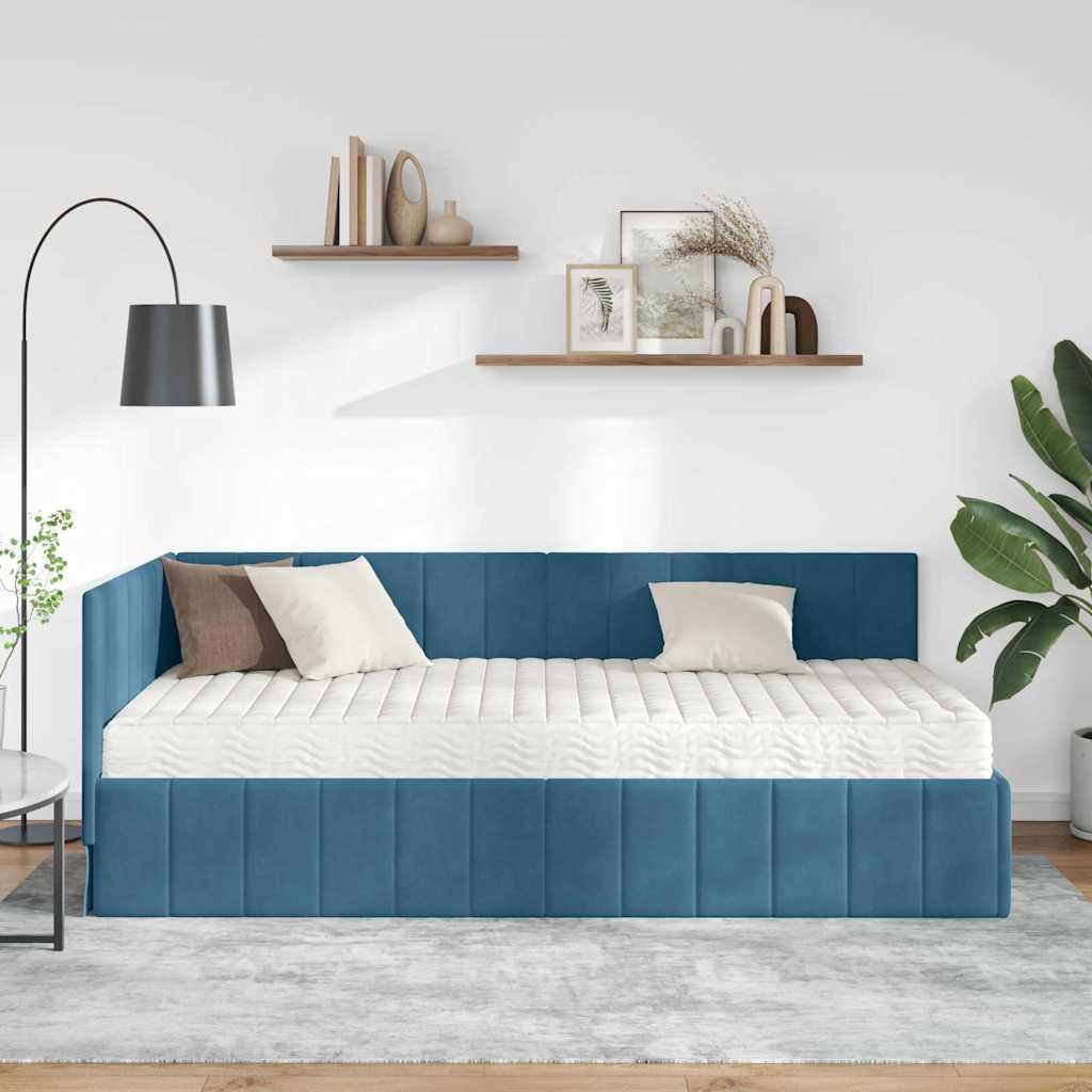 Kampinė lovos konstrukcija Mėlyna 90 x 190 cm Aksomas