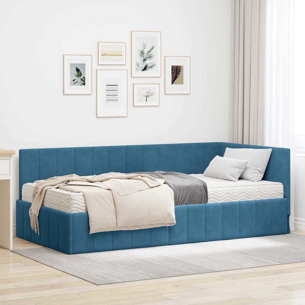 Kampinė lovos konstrukcija Mėlyna 90 x 200 cm Aksomas