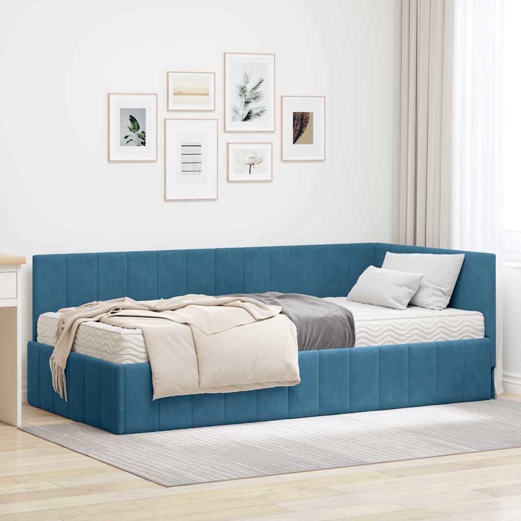 Kampinė lovos konstrukcija Mėlyna 90 x 200 cm Aksomas