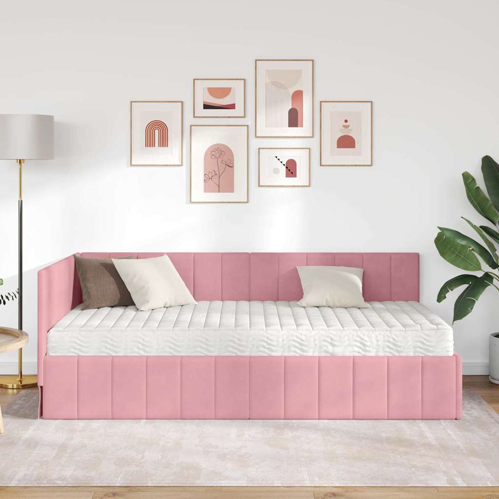 Kampinė lovos konstrukcija Rožinė 90 x 200 cm Aksomas