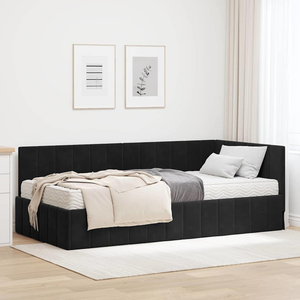 Kampinė lovos konstrukcija Juoda 90 x 200 cm Aksomas