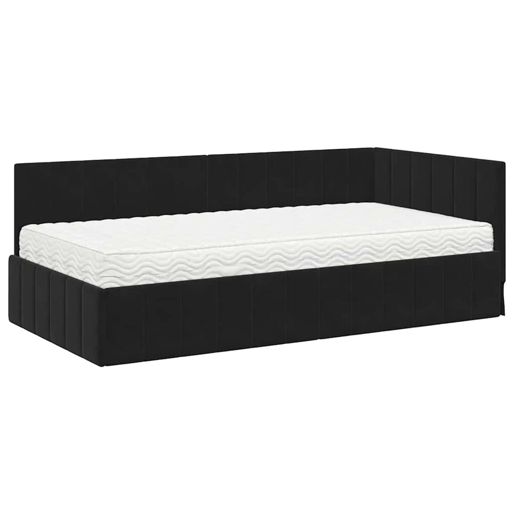 Kampinė lovos konstrukcija Juoda 90 x 200 cm Aksomas