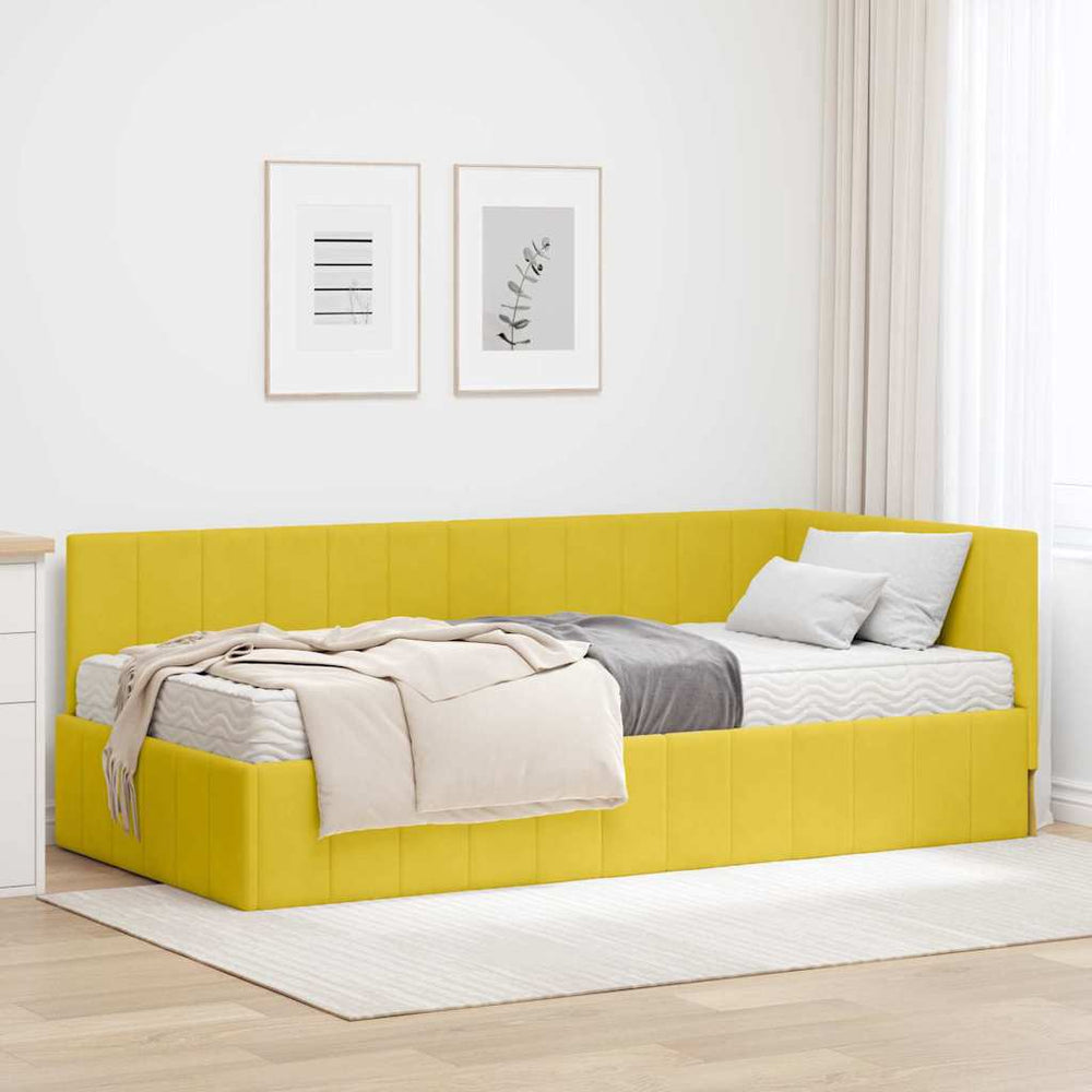 Kampinė lovos konstrukcija Geltona 90 x 200 cm Aksomas