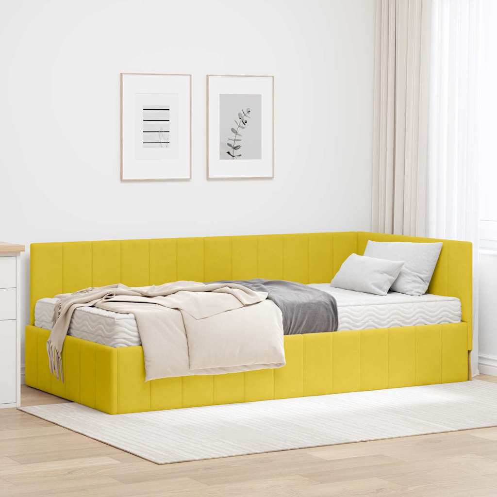 Kampinė lovos konstrukcija Geltona 90 x 200 cm Aksomas