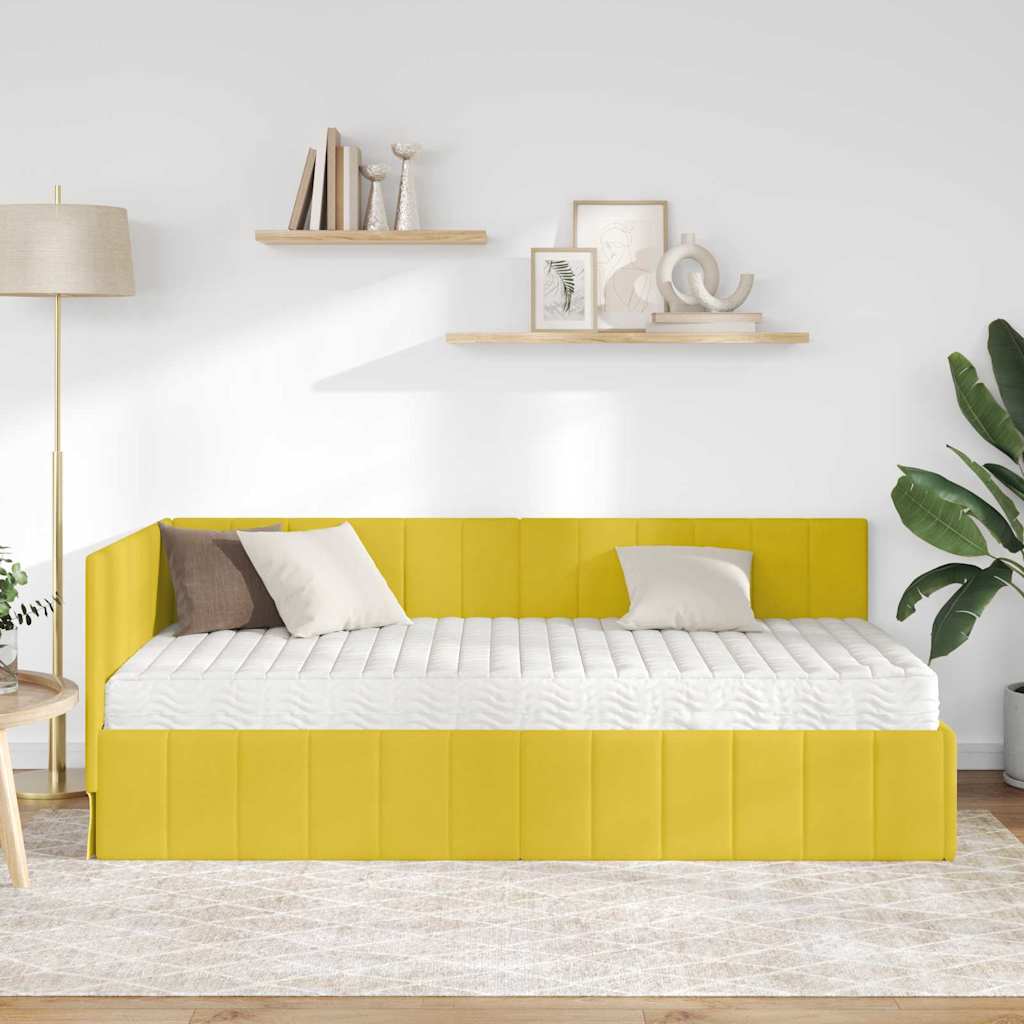Kampinė lovos konstrukcija Geltona 90 x 200 cm Aksomas