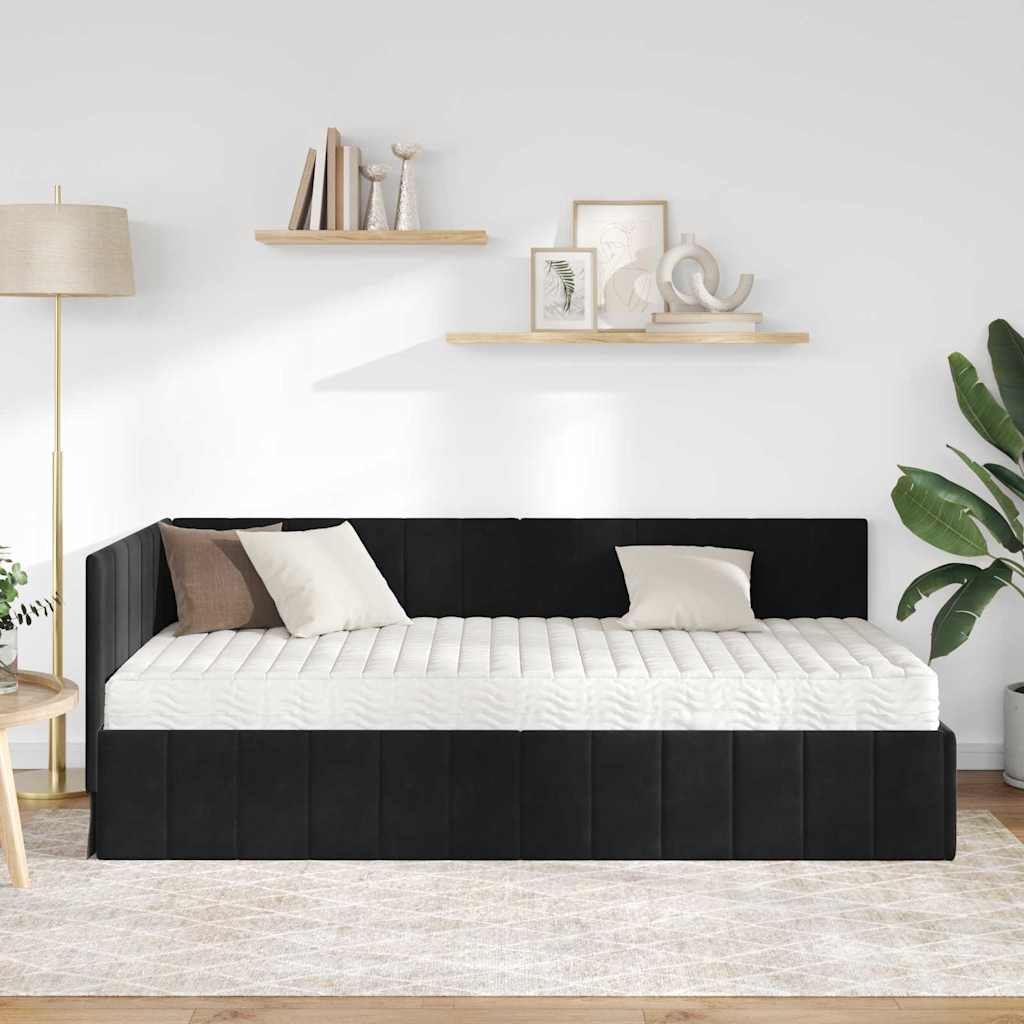 Kampinė lovos konstrukcija Juoda 100 x 200 cm Aksomas
