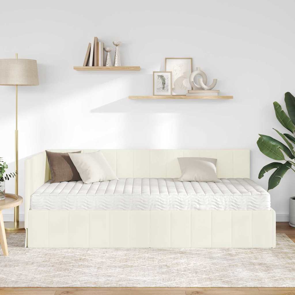 Kampinė lovos konstrukcija Kreminė 100 x 200 cm Aksomas