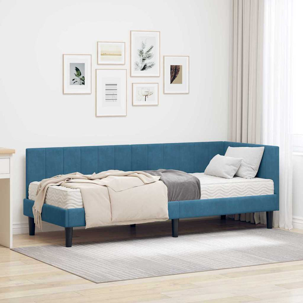 Kampinė lovos konstrukcija Mėlyna 80 x 200 cm Aksomas