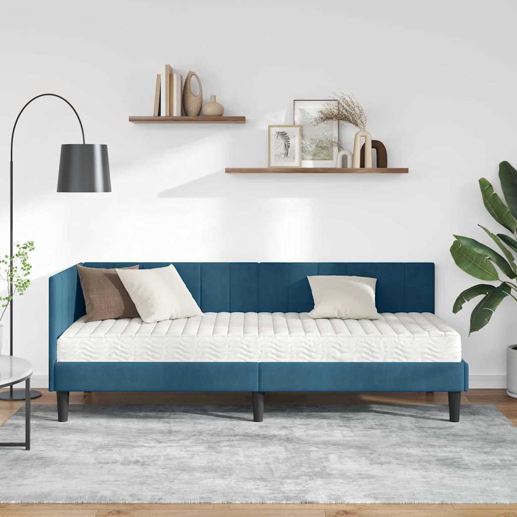 Kampinė lovos konstrukcija Mėlyna 80 x 200 cm Aksomas