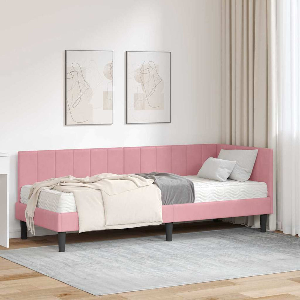 Kampinė lovos konstrukcija Rožinė 80 x 200 cm Aksomas