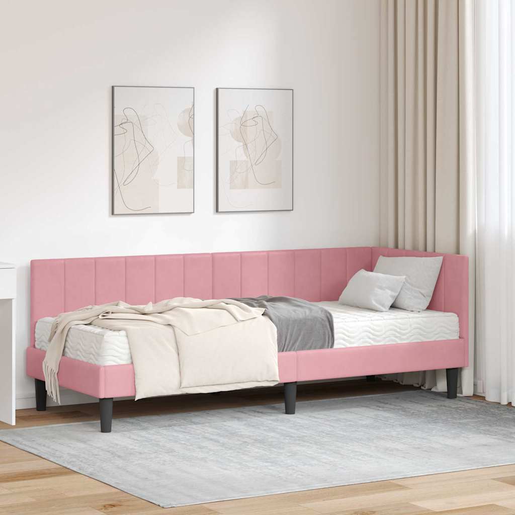 Kampinė lovos konstrukcija Rožinė 80 x 200 cm Aksomas