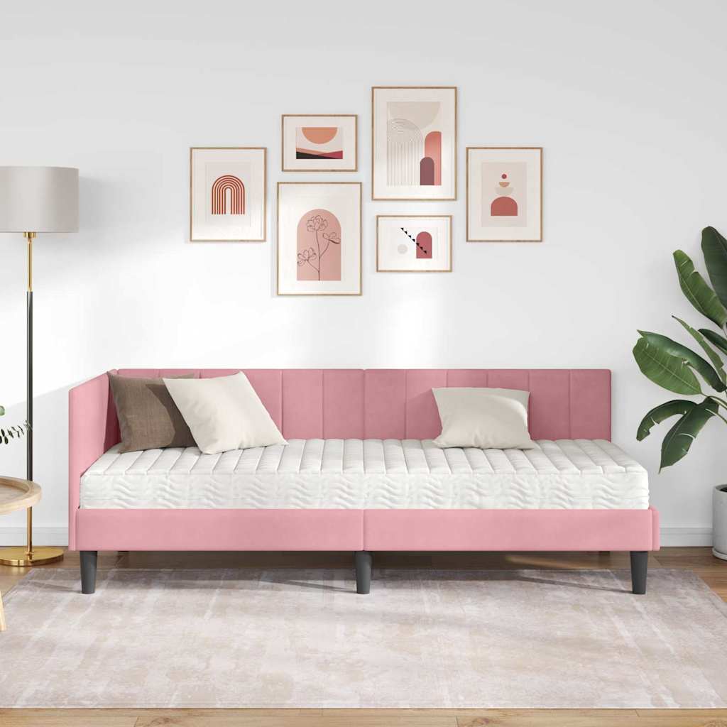Kampinė lovos konstrukcija Rožinė 80 x 200 cm Aksomas