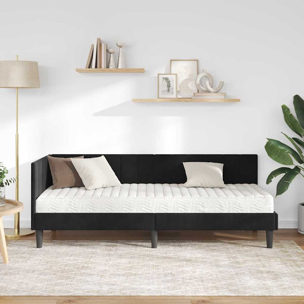 Kampinė lovos konstrukcija Juoda 80 x 200 cm Aksomas