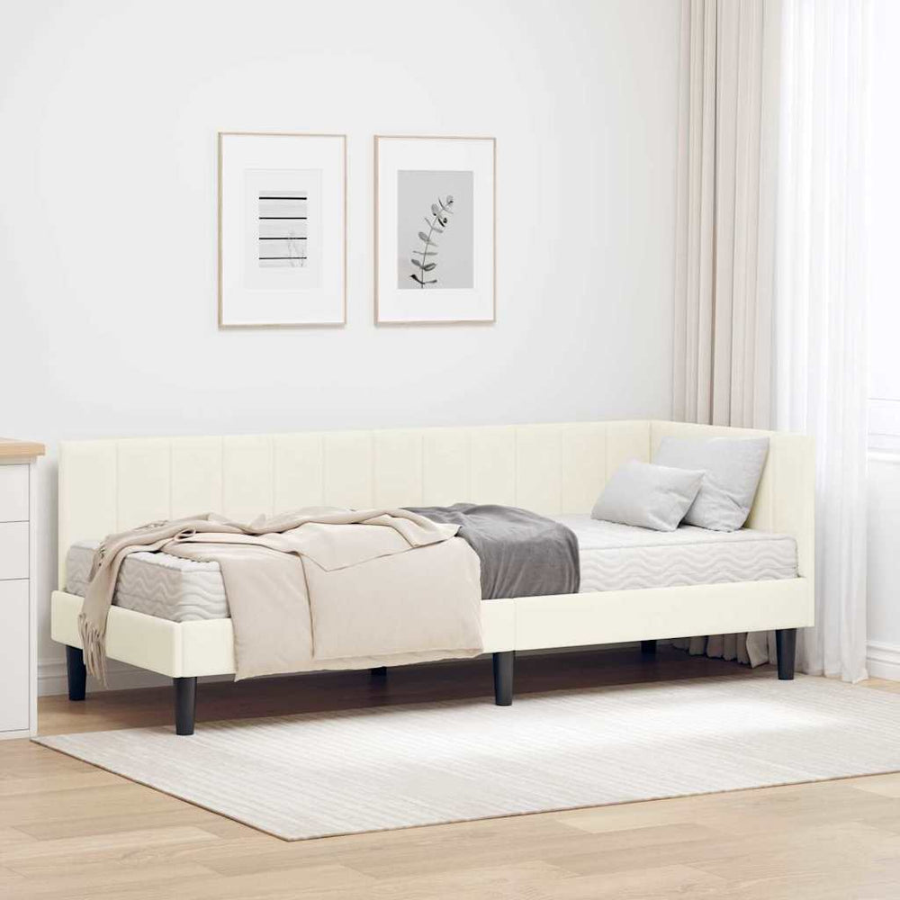 Kampinė lovos konstrukcija Kreminė 80 x 200 cm Aksomas