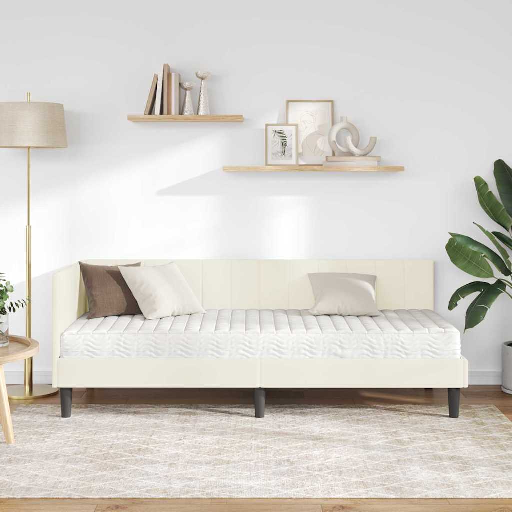 Kampinė lovos konstrukcija Kreminė 80 x 200 cm Aksomas
