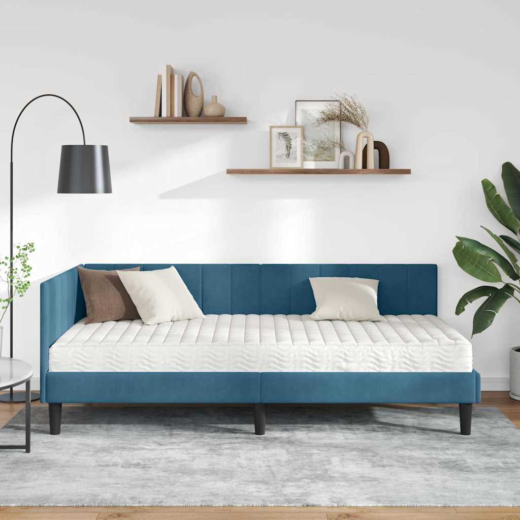 Kampinė lovos konstrukcija Mėlyna 90 x 190 cm Aksomas