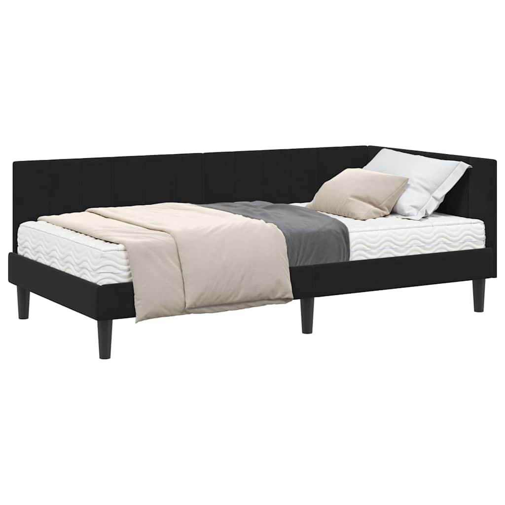 Kampinė lovos konstrukcija Juoda 90 x 190 cm Aksomas