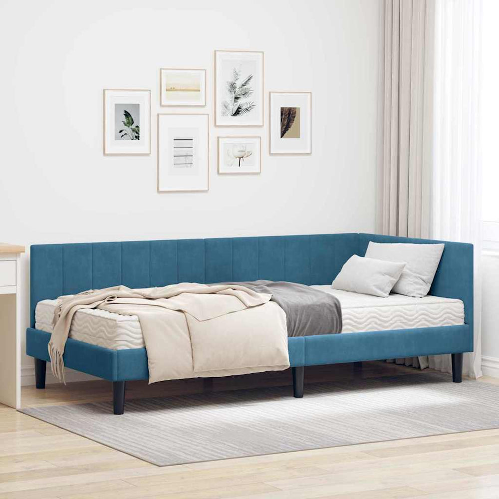 Kampinė lovos konstrukcija Mėlyna 90 x 200 cm Aksomas