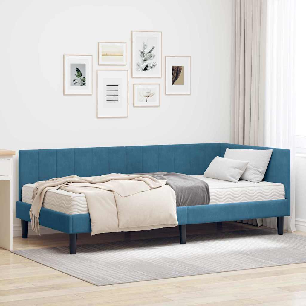 Kampinė lovos konstrukcija Mėlyna 90 x 200 cm Aksomas
