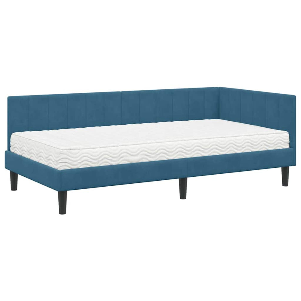 Kampinė lovos konstrukcija Mėlyna 90 x 200 cm Aksomas