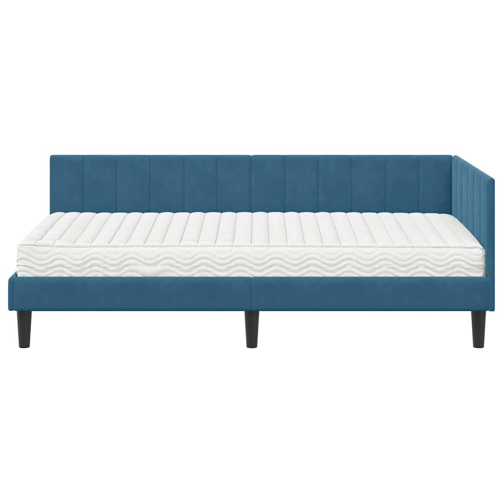 Kampinė lovos konstrukcija Mėlyna 90 x 200 cm Aksomas